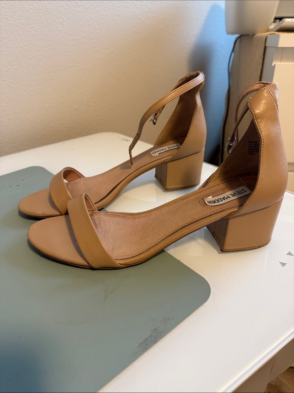Steve Madden Nude-Tan Ankle Strap Block Heel Sandals